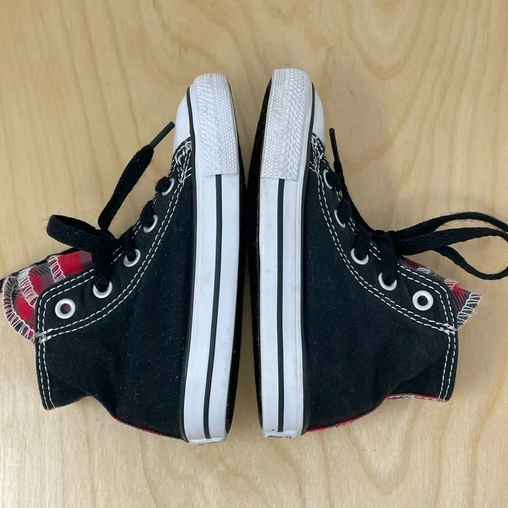Converse * Ruffled Tongue Black/Buffalo Plaid Chuck Taylor High Top Sneakers